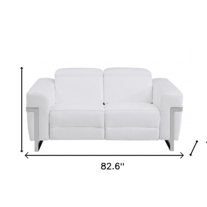Two Piece White Italian Leather Five Person Seating Set