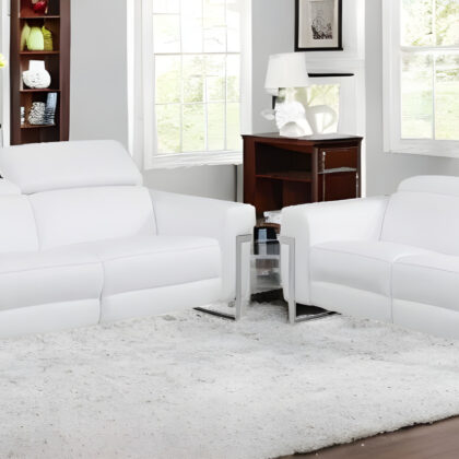 Two Piece White Italian Leather Five Person Seating Set