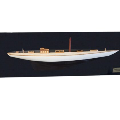 12" Black and White Shamrock V Yacht Half-Hull Boat Hand Painted Decorative Boat