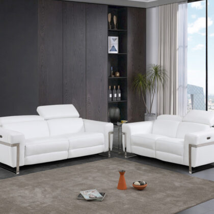 Two Piece White Italian Leather Five Person Seating Set