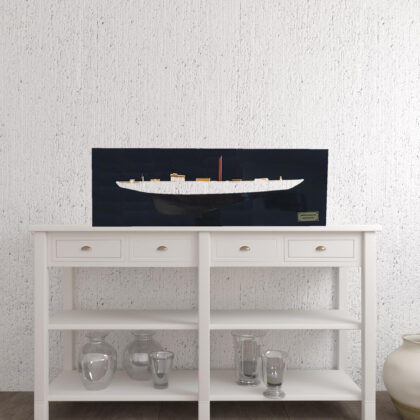 12" Black and White Shamrock V Yacht Half-Hull Boat Hand Painted Decorative Boat