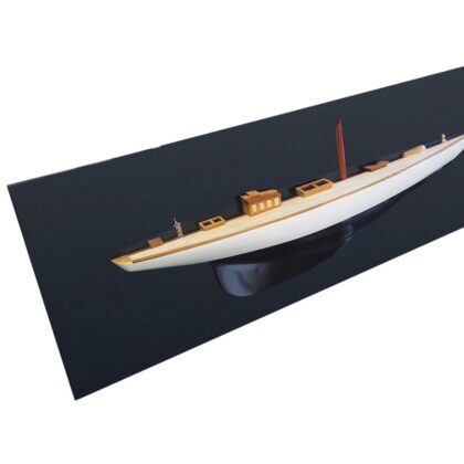 12" Black and White Shamrock V Yacht Half-Hull Boat Hand Painted Decorative Boat