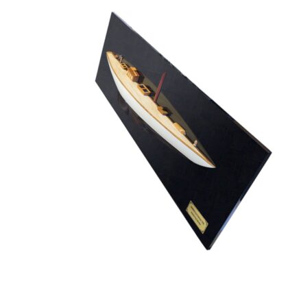 12" Black and White Shamrock V Yacht Half-Hull Boat Hand Painted Decorative Boat