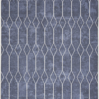 5' x 7' Blue and Ivory Geometric Power Loom Washable Area Rug
