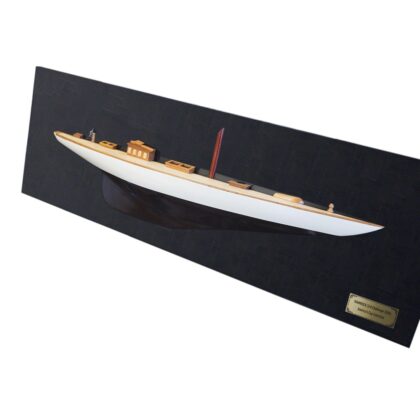 12" Black and White Shamrock V Yacht Half-Hull Boat Hand Painted Decorative Boat