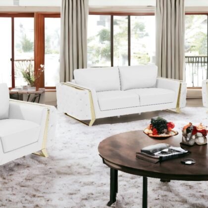 Three Piece Indoor White Italian Leather Six Person Seating Set