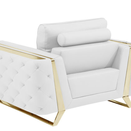 Three Piece Indoor White Italian Leather Six Person Seating Set
