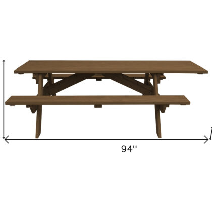 94" Wood Brown Solid Wood Outdoor Picnic Table