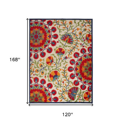 10' X 14' Red and Ivory Indoor Outdoor Area Rug