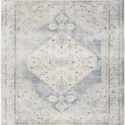9' X 12' Light Blue Oriental Power Loom Distressed Area Rug