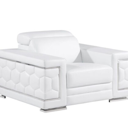 47" White And Silver Genuine Leather Club Chair