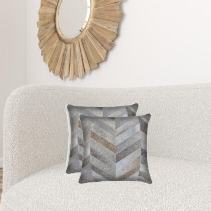 18 X 18 Gray Cowhide Throw Pillow