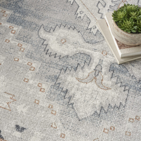 9' X 12' Light Blue Oriental Power Loom Distressed Area Rug