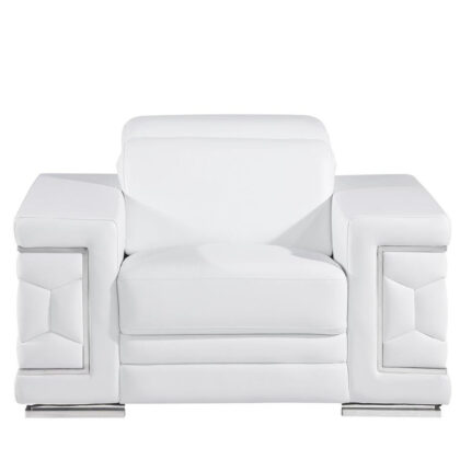 47" White And Silver Genuine Leather Club Chair