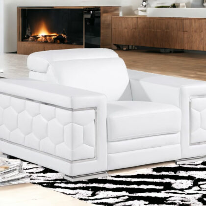 47" White And Silver Genuine Leather Club Chair