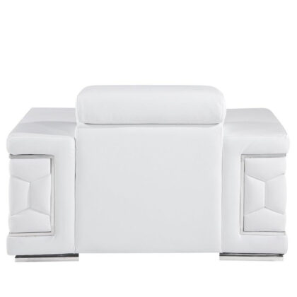 47" White And Silver Genuine Leather Club Chair