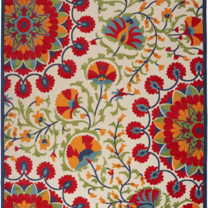 10' X 14' Red and Ivory Indoor Outdoor Area Rug