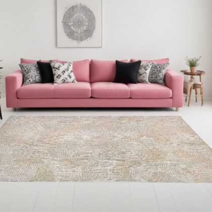 8' x 11' Beige and White Abstract Non Skid Area Rug