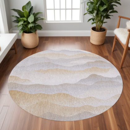 8' Gray and Brown Round Abstract Non Skid Area Rug