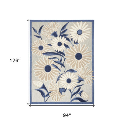 8' X 11' Blue and Gray Floral Non Skid Indoor Outdoor Area Rug