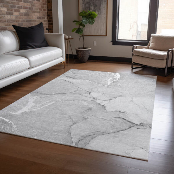 9' X 12' Gray Abstract Washable Non Skid Indoor Outdoor Area Rug