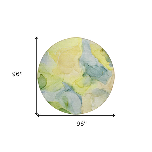 8' Round Yellow Round Abstract Washable Non Skid Indoor Outdoor Area Rug