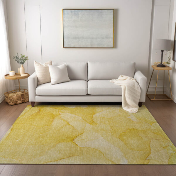 3' X 5' Gold Abstract Washable Non Skid Indoor Outdoor Area Rug