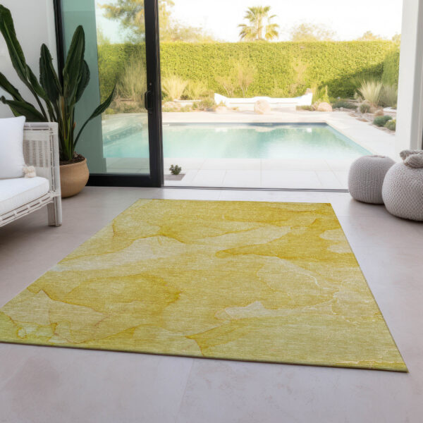 3' X 5' Gold Abstract Washable Non Skid Indoor Outdoor Area Rug