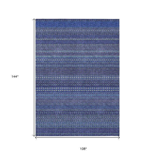 9' X 12' Navy Blue Striped Washable Non Skid Indoor Outdoor Area Rug