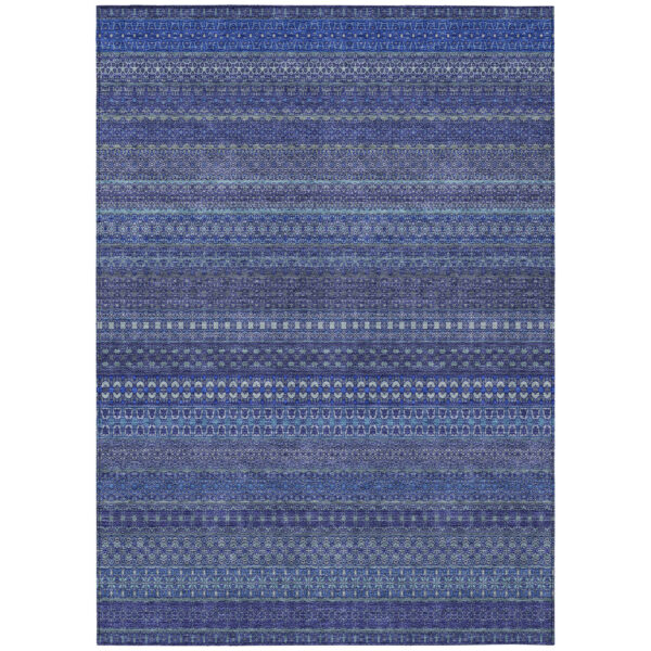 9' X 12' Navy Blue Striped Washable Non Skid Indoor Outdoor Area Rug