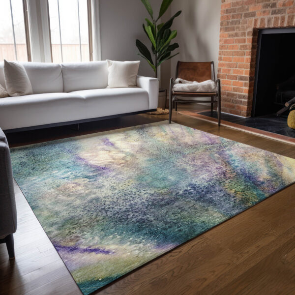 8' X 10' Beige Blue and Gray Abstract Washable Non Skid Indoor Outdoor Area Rug