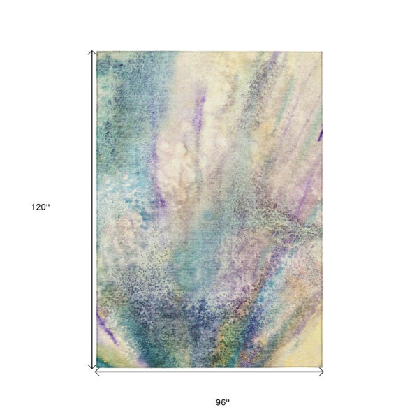8' X 10' Beige Blue and Gray Abstract Washable Non Skid Indoor Outdoor Area Rug
