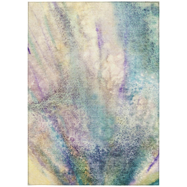 8' X 10' Beige Blue and Gray Abstract Washable Non Skid Indoor Outdoor Area Rug