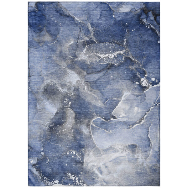 5' X 8' Blue and Gray Abstract Washable Non Skid Indoor Outdoor Area Rug