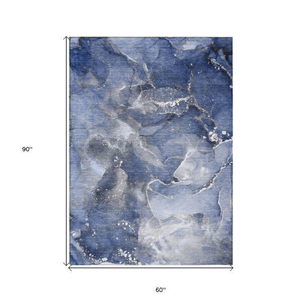 5' X 8' Blue and Gray Abstract Washable Non Skid Indoor Outdoor Area Rug
