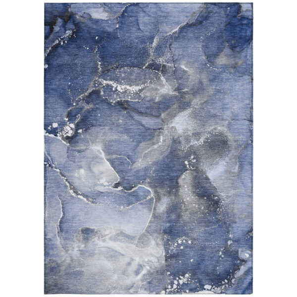 5' X 8' Blue and Gray Abstract Washable Non Skid Indoor Outdoor Area Rug