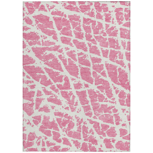 3' X 5' Pink and Ivory Abstract Washable Non Skid Indoor Outdoor Area Rug
