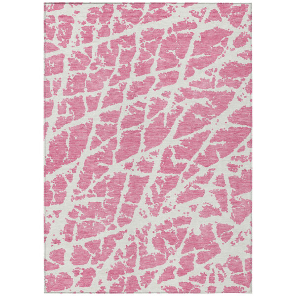 3' X 5' Pink and Ivory Abstract Washable Non Skid Indoor Outdoor Area Rug