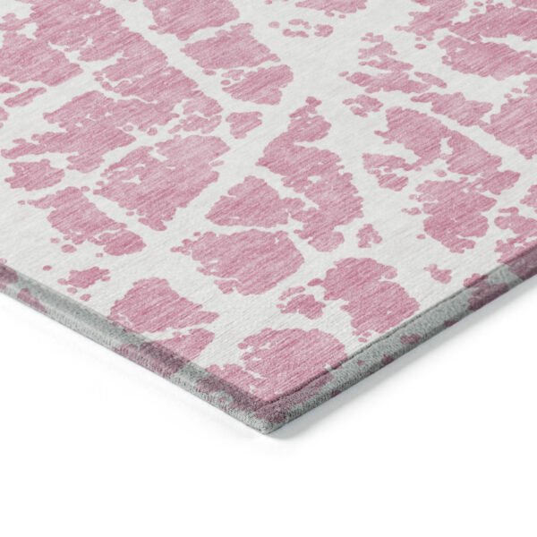 3' X 5' Pink and Ivory Abstract Washable Non Skid Indoor Outdoor Area Rug