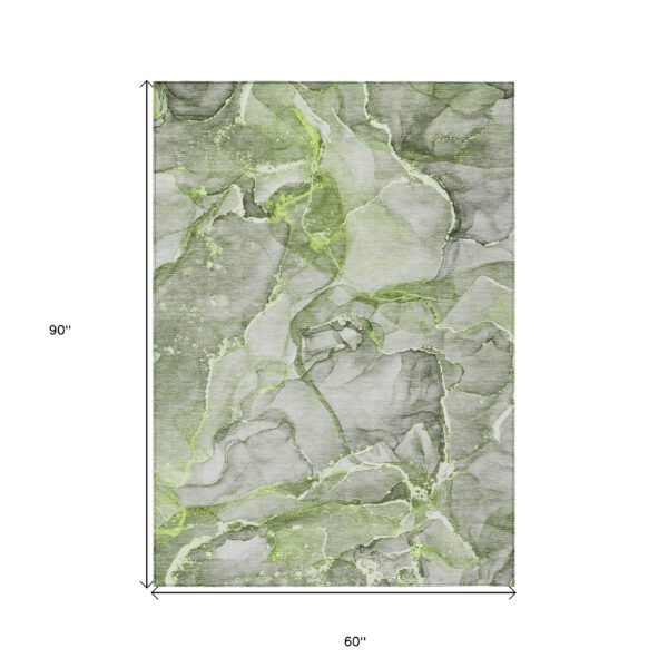 5' X 8' Green Abstract Washable Non Skid Indoor Outdoor Area Rug
