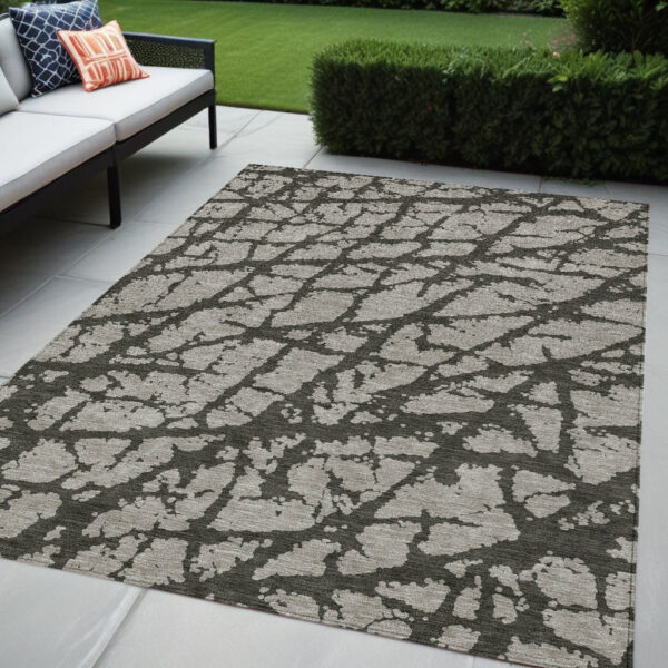 5' X 8' Gray and Black Abstract Washable Non Skid Indoor Outdoor Area Rug