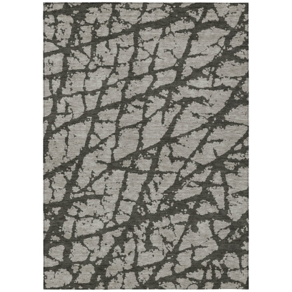 5' X 8' Gray and Black Abstract Washable Non Skid Indoor Outdoor Area Rug