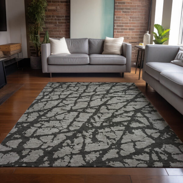 5' X 8' Gray and Black Abstract Washable Non Skid Indoor Outdoor Area Rug