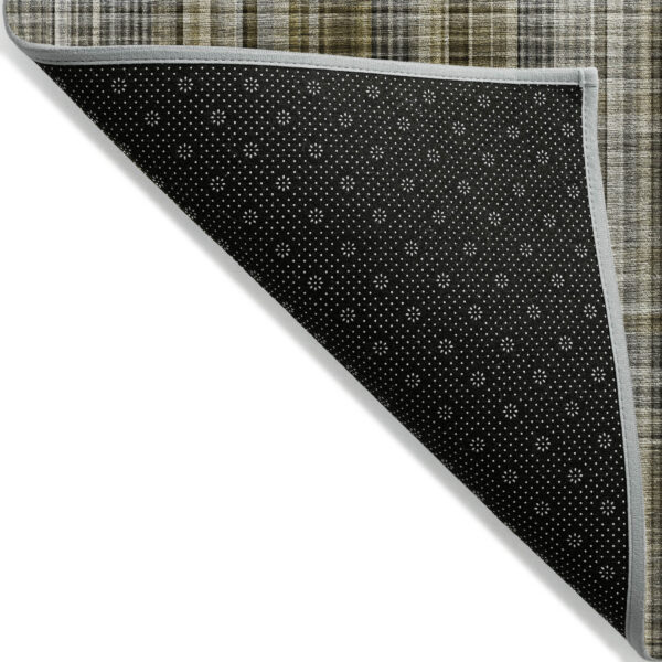 2' X 3' Green Beige and Gray Plaid Washable Non Skid Indoor Outdoor Area Rug