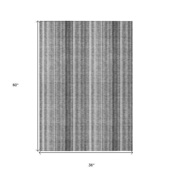 3' X 5' Gray Striped Washable Non Skid Indoor Outdoor Area Rug
