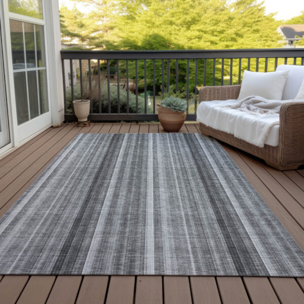 3' X 5' Gray Striped Washable Non Skid Indoor Outdoor Area Rug