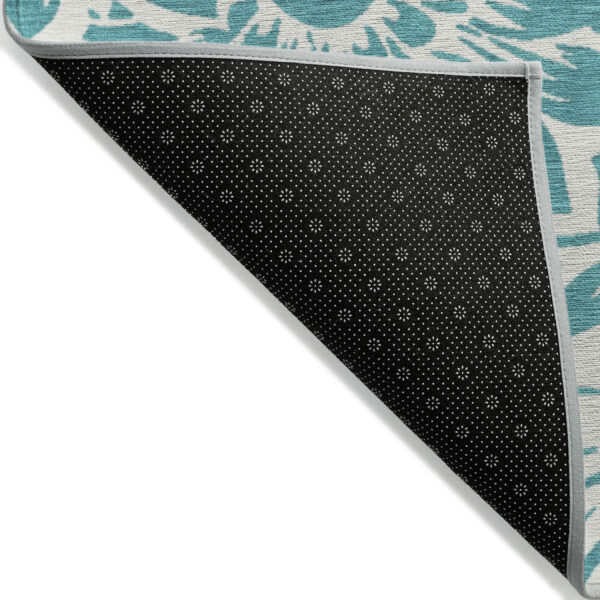 3' X 5' Teal and Ivory Floral Washable Non Skid Indoor Outdoor Area Rug