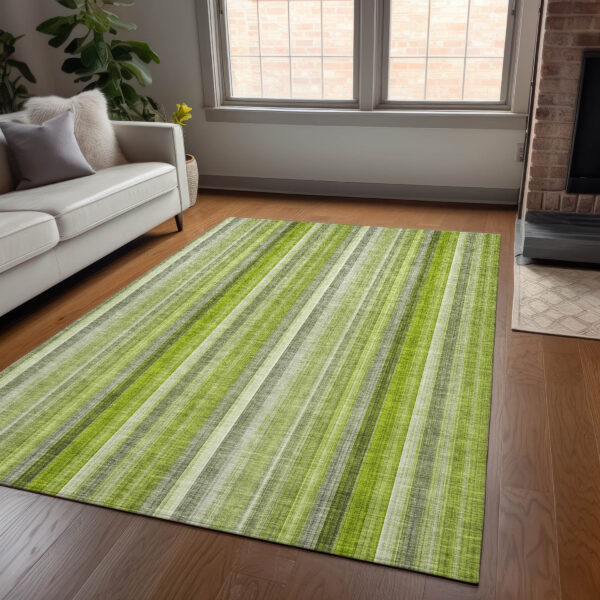 10' X 14' Green Striped Washable Non Skid Indoor Outdoor Area Rug