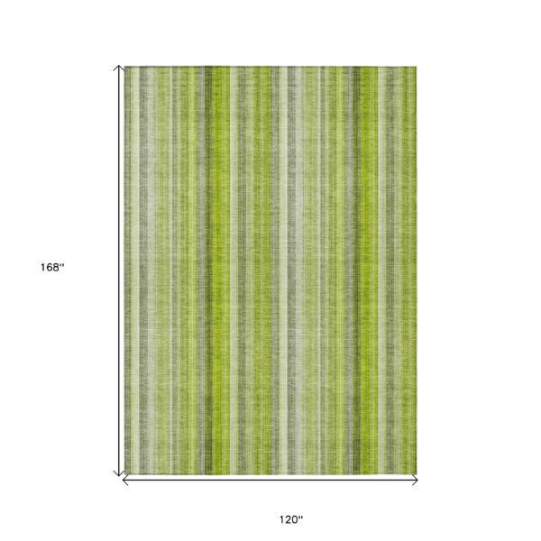 10' X 14' Green Striped Washable Non Skid Indoor Outdoor Area Rug