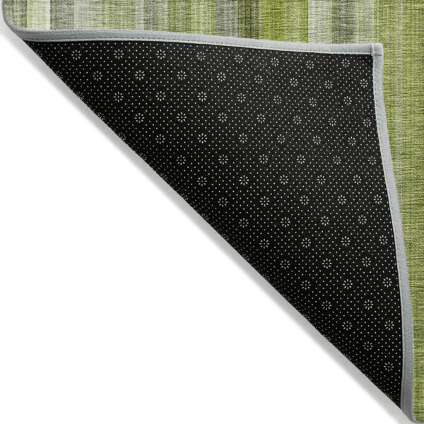 10' X 14' Green Striped Washable Non Skid Indoor Outdoor Area Rug
